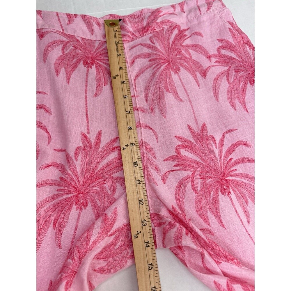 Tahari Wide Leg Linen Pants Large Tropical Crop Pink Palm Tree Lagenlook 32X23 - Picture 5 of 7